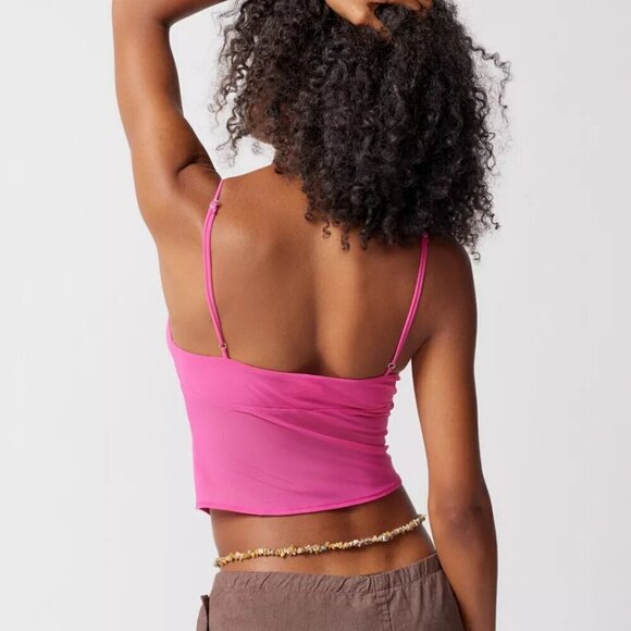 NWT Urban Outfitters Mesh Twist Front Hot Pink Fly Away Cami - Picture 2 of 6